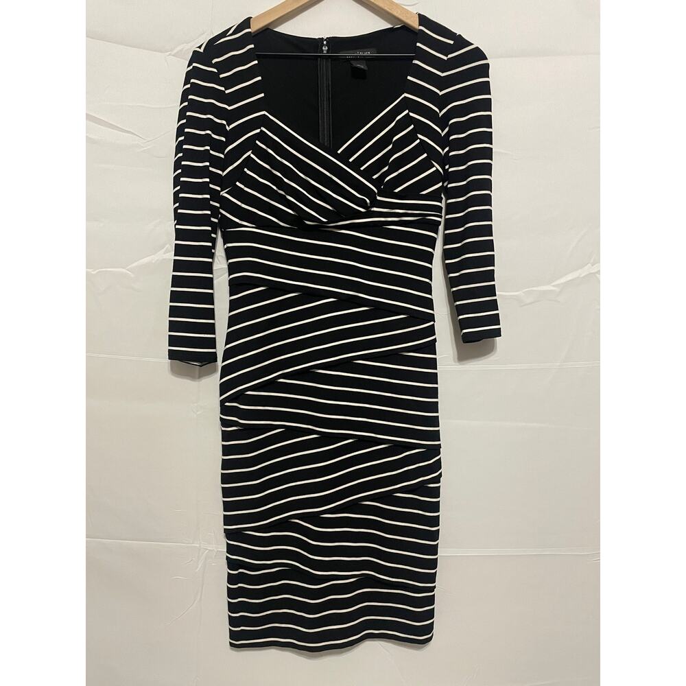 Black & White Striped Mini Dress - Classic V-Neck